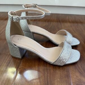 Elegant Silver Block Heel Sandals